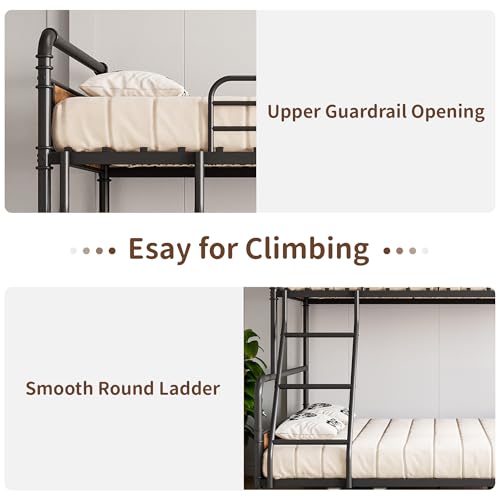 Garvee Bunk Beds Twin Over Full Size, Heavy Duty Bunk Beds with Ladder and Guardrail,Metal Bunk Bed for Kids,Teens,Noise-Free,Black & Brown