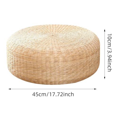 Generisch Rattan Bodenkissen Handgewebt Rund 45cm Japansstil Tatami Sitzkissen Aus Rohrkolbengras Yoga Meditationskissen FüR Balkon Schlafzimmer Wohnzimmer BodenmöBel Kompakt StrapazierfäHig (Gelb)