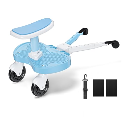 BugyKido Patinete Carro Bebe Universal Azul Cielo, Plataforma para Carrito Universal con Asiento, Compatible con el 99% de los Carritos, Patinete con Ruedas para Niños de 2 a 6 Años (25 KG)