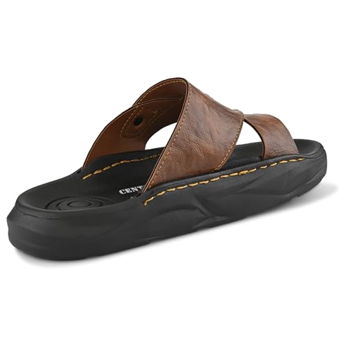 Image of Centrino Men's Slide Sandals | Stylish Adjustable Velcro Strap Sandal with Grip Insole | Casual Summer Footwear | Comfortable Casual Footwear for Office, Travel & Walking (9577)