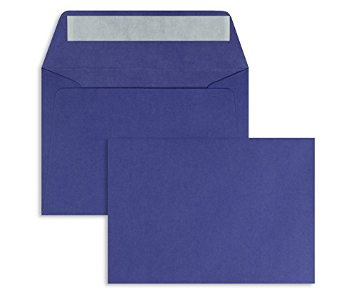 100 Stück, Farbige Briefumschläge, DIN C6, Haftklebung, Gerade Klappe, 100 g/qm Offset, Ohne Fenster, Blau (Pflaumenblau), Blanke Briefhüllen