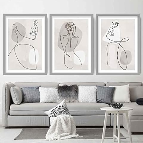 Artze Wall Art Wall Art Abstract Line Art Female Wall Art Prints, A3 Size, Grey Cover