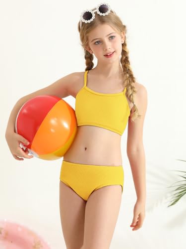 Image of Girl's 2 Piece Swimsuit Solid Spaghetti Strap Bikini Sets Beach Bathing Suit Swimwear for Teen Kids