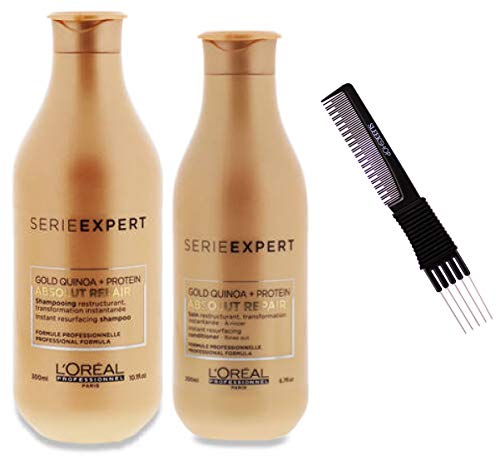 expert I'oreaI SERIE EXPERT ABSOLUT REPAIR Instant Resurfacing Hydrating Shampoo & Conditioner DUO Set, Gold Quinoa + Protein (w/ Sleek Teasing Comb) Absolute Kit (ABSOLUT REPAIR - 10.1 oz + 6.7 oz)