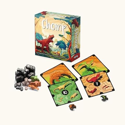 AllPlay Chomp Board Game Bundle - Base Game - Flyers & Scavengers Expansion - Wooden Meeple Upgrades - Tile Laying Game - 1 Minute to Teach - 20 Minute Play Time Cover