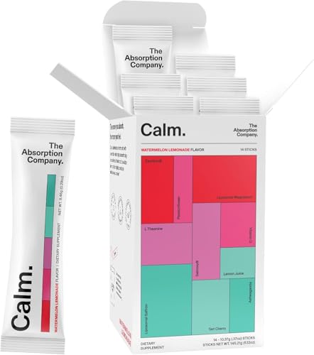 Calm Drink Mix - Relaxation Aid with Magnesium Ashwagandha L-Theanine & Vitamin D - Supports Cortisol Regulation and Mood for Men & Women - Watermelon Lemonade Flavor 14 Sticks