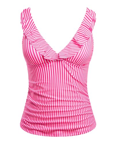 Image of Yonique Women's Tankini Top Only Tummy Control Bathing Suit Top Ruffle Swimsuit Top V Neck Swim Tank Top No Bottom