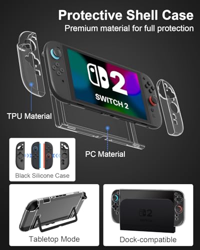 Image of Switch 2 Accessories Bundle for Nintendo Switch 2 19-in-1, Carrying Case, 2 Screen Protectors, Grip for Joycon Controller, Steering Wheel, Protective Cover Shell, Adjustable Stand, Game Card Case