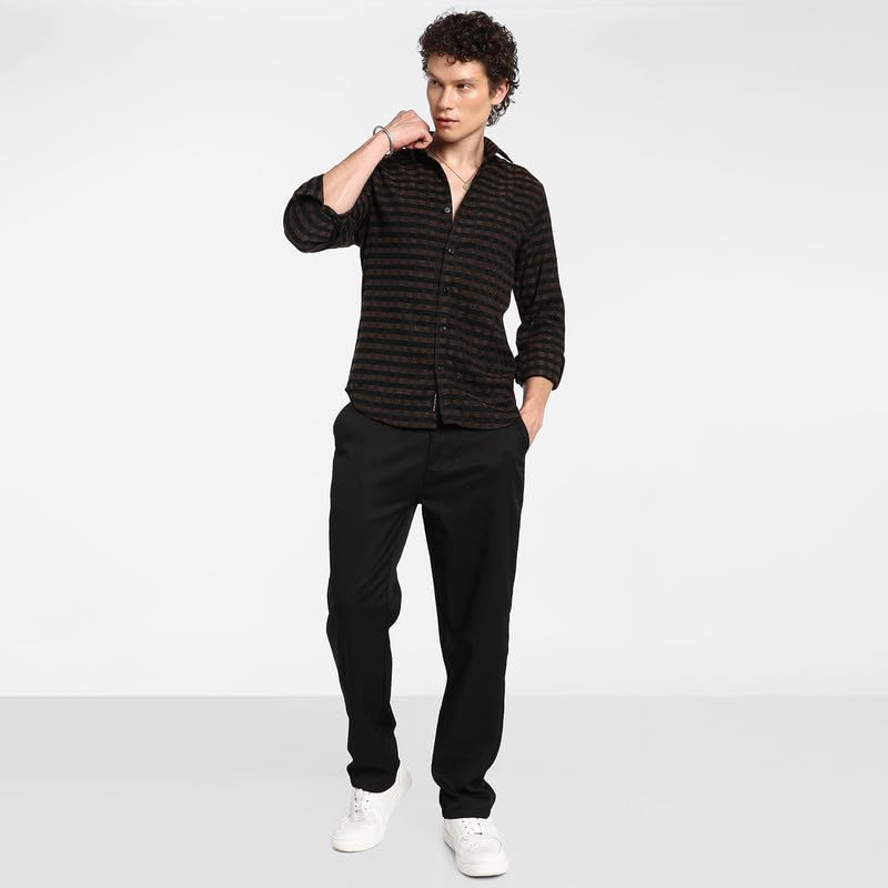 Image of CAHOOT Men's Polycotton Abstract-Textu Shirt |Casual-Wear | Spread Collar | Long Sleeve | Button Closure | Shirt Crafted with Comfort Fit for Everyday Wear