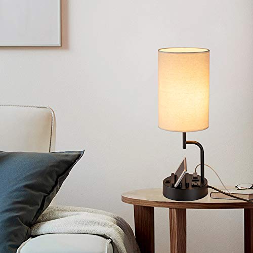 dreamholder table lamp with 3 usb charging ports modern desk lamp with ac outlet and phone stands perfect bedside lamp for bedroom living room office pack of 2 cream