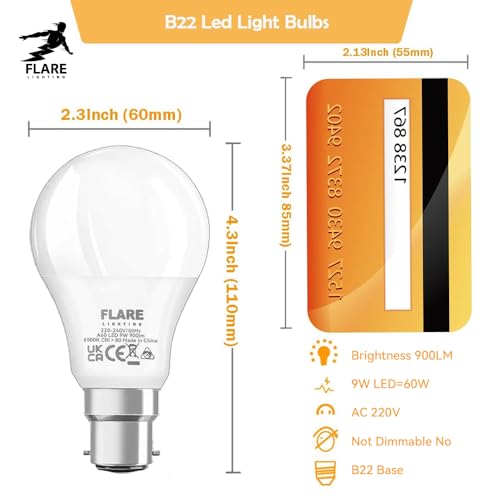 Bayonet Light Bulb 60W Equivalent (6 Pack), B22 LED Bulbs Cool White 6500k, 9W Energy Saving and Super Bright, AC 220V, Non Dimmable Light Bulb - Image 5