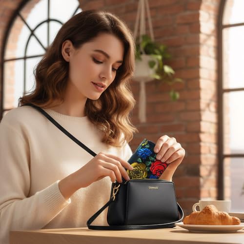 Image of CONISY Small Leather Womens Credit Card Holder Wallet with RFID Blocking (Golden Rose)