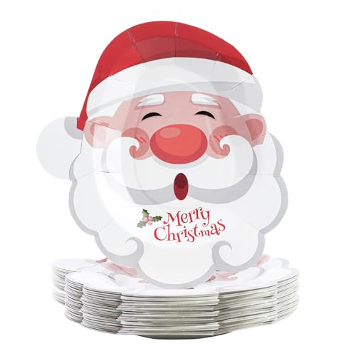 50pcs Christmas Paper Plates, 9.7inch Disposable Xmas Santa Party Plates for Dinner Dessert Cake Cookies Appetizer Salad Merry Christmas Dinnerware for Xmas Holiday Party Supplies Decorations