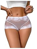 Milumia Women Sexy Mesh Sheer Low Rise Boyshorts Underwear Full Coverage Briefs White Medium