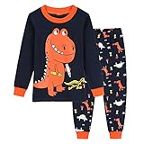 LZGYVEN Schlafanzug Dinosaurier Bagger Feuerwehrauto Zug Langarm Zweiteiler Schlafanzug Kinder Baumwoll Schlafanzug Set Jungen Langarm Kinder Schlafanzug Jungen Schlafanzug