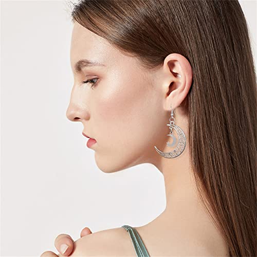 Handmade Unique Vintage Silver Boho Star Moon Drop Dangle Earrings Bohemian Moon Crescent Hook Earrings for Women Statement Jewelry Gifts4