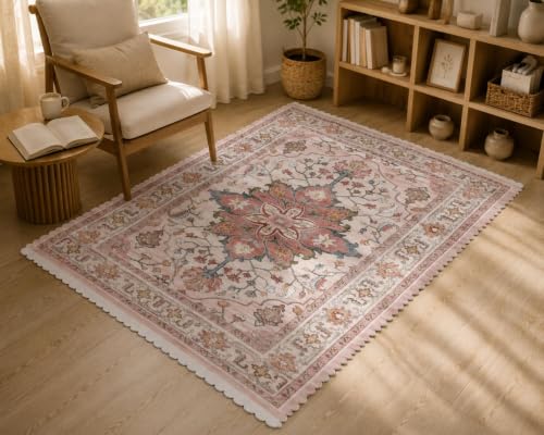 Image of RD TREND Carpet for Hall Digital Printed Carpet for Living Room 52x84 inch | Anti Slip Backing Rug for Bedroom Floor & Home Decor | Nude Pink