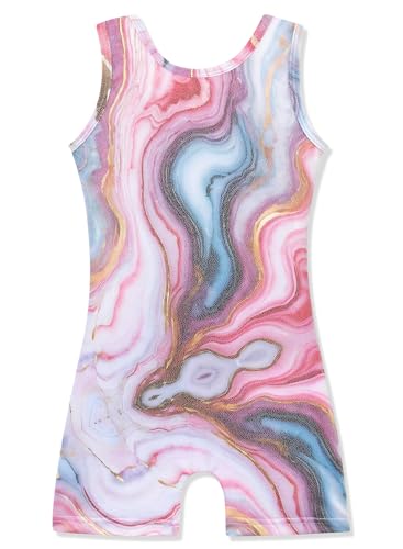 Image of HOZIY Gymnastics Leotards for Girls with Shorts Toddlers Biketards Rainbow Unicorn Dinosaur Mermaid Leopard Flower Galaxy