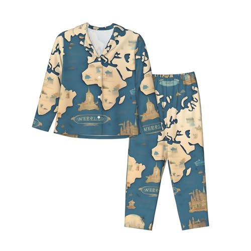 Pyjama 2 pièces imprimé carte du monde femme pour cocooning cocoon