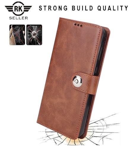 Image of Flip Back Cover Case for /Vivo Y18 5G | PU-Leather Finish & Magnetic Stand with Card Holder | Shockproof | Mobile Case Cover for Vivo Y18 5G (Brown)