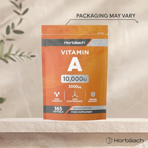 Vitamin A Hochdosiert 10000 IE | 1 Jahr Vorrat | Augenvitamine mit Retinol | Horbaach
