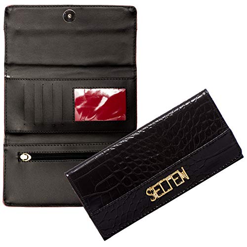 Kit Bolsa Feminina Lateral Croco Com Carteira Preta Selten