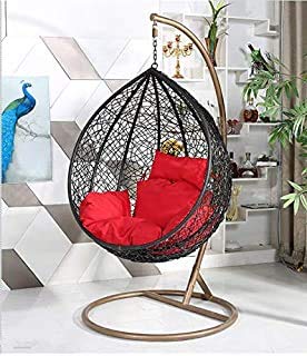 Humming B Chair with Stand,Cushion (Blue Colour) & Hook-Outdoor/Indoor/Balcony/Garden/Patio (Standard, White &Blue) Rattan Wicker/ Outdoor Swing Chair/ Hanging Swing Chair