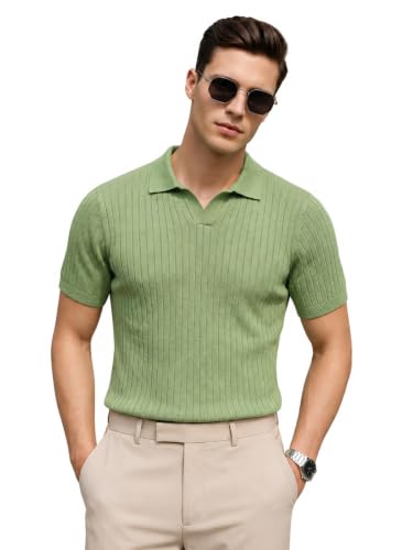 Image of Veirdo Men's Casual Ribbed Polo Collar Knit T-Shirt | Regular Fit Half Sleeve Polo for Men | Flat Knit Textured T-Shirt Perfect for Office, Party, Travel