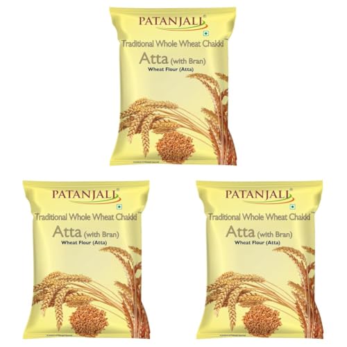 Image of Patanjali Traditional Whole Wheat Chakki Atta 5kg - 100% Atta 0% Maida | Freshly Milled | Soft Roti Chapati & Paratha | High in Natural Fibre | 100% Vegetarian (Pack of 3)
