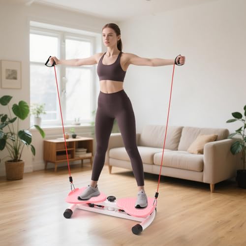 LTFIOON Twist Board,Twist Waist Disc Board mit Kordelzug,100KG Tragkraft,Stehendes Bauchübungsbrett,Twist Board Abnehmen Geräte für Fußmassage, Gewichtsverlust,Taillentwister für Zuhause/Büro (Rosa)