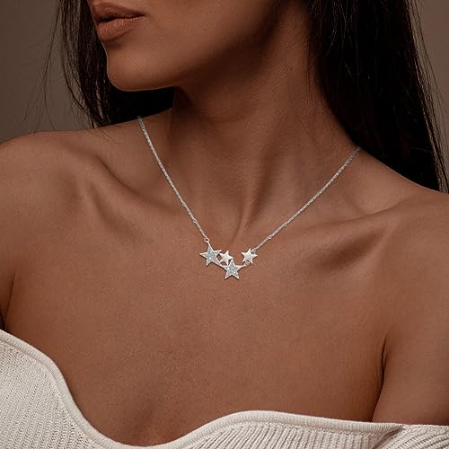 KITEENAL Star Necklace for Girls Women - Sterling Silver Adjustable Star-Shaped Pendant Necklace Cubic Zirconia Chain Hypoallergenic Minimalist Stars Charm Necklace for Teens Daughter Granddaughter2