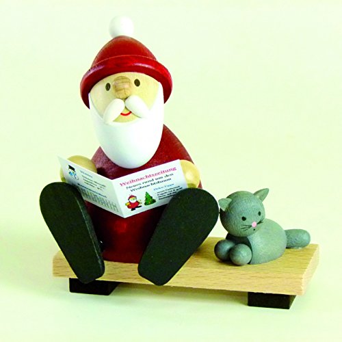 Kunsthandwerk Ullrich Holzfigur Weihnachtsmann mit Zeitung auf Bank...
