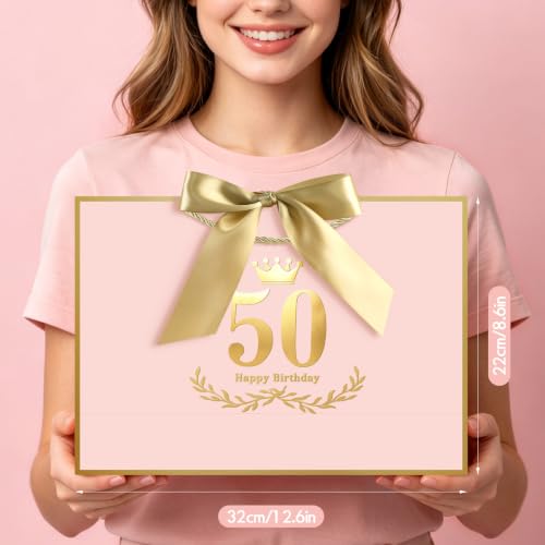 Image of JMANNI Pink Gold 50th Birthday Gift Bag with Card and Tissue Paper, 12.6 inchx8.66 inchx3.9 inch Elegant Present Bag for Men Women, 50 Year Old Birthday Keepsake Party Supplies