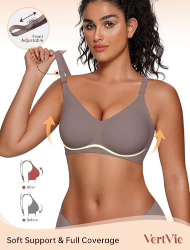 Vertvie Womens Wireless Bras No Underwire Push Up Bra Seamless Supportive Full Coverage Everyday Bras Regular and Plus Size(Grey,X-Large)