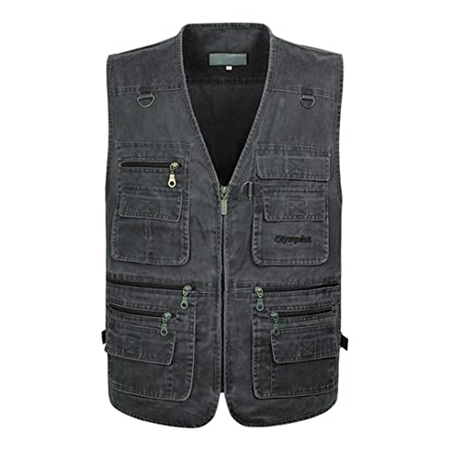 Alloaone Summer Big Size Cotton Sleeveless Vest With Pockets Men Multi Pocket Photograph Waistcoat