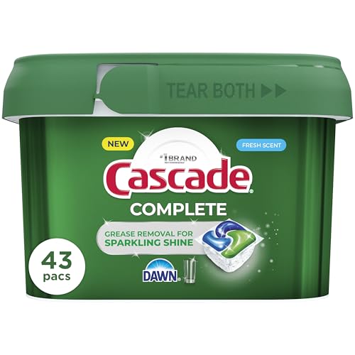 Cascade Complete Action Dishwasher Detergent Pods Fresh Scent Dishwasher Pods and Tablets, Powerful Dishwashing Detergent for Spotless Dishes, Grease-Fighting Dish Pods and Dish Tabs, 43 Count