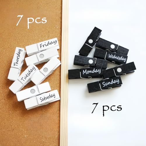Byvood HBBXT14 14 Pcs Black And White Wooden Clips With Days Of The Week Fridge Magnets Set, Funny Magnets Refrigerator thumb #6