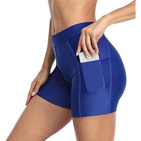 Attraco Women's swimming shorts, swimming shorts, UV protection, swimming shorts, beach bikini bottoms, quick-drying swimming shorts, summer water sports, darkblue, L Cover