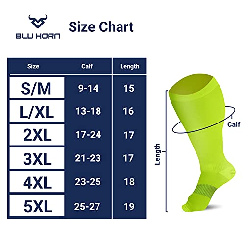 Image of Knee High Compression Socks 15-20 mmHg - Everyday Use Improves Blood Circulation, Relieves Pain & Swelling (4X-Large, Neon Green (1-Pair))