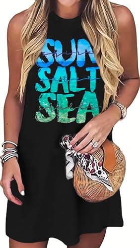 Sun Salt Sea Summer Tank Dress for Women 2025 Beach Dresses Vacation Graphic Dress Hawaiian Tank Dresses Black