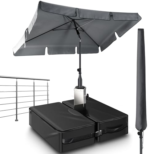 Menz Sonnenschirm Balkon 200 x 125 cm, 3-IN-1 Set - Stabiler Sonnenschirm...