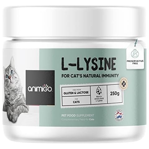 100% Pure L-Lysine For Cats - 250g - Non-GMO, Gluten-free, Dairy-free, Odourless Lysine Powder For Cats - High Strength Immune Support For Cats - For Mood, Immunity, Eye, Brain & Respiratory Health Cover