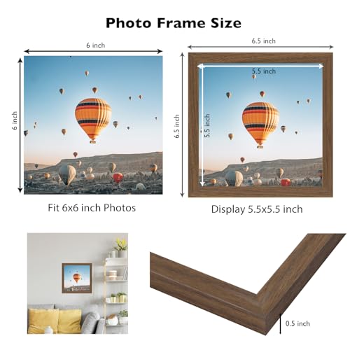Image of JCJMY 6x6 Picture Frame Brown for Wall Hanging or Tabletop, Wall Mounting Horizontally or Vertically, 6 x 6 Square Wall Gallery Poster Photo Frame with Shatter Resistant Plexiglass, Brown