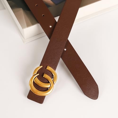 Image of Women's Fashion Classic Metal Buckle Leather Belt with Jeans Dress
