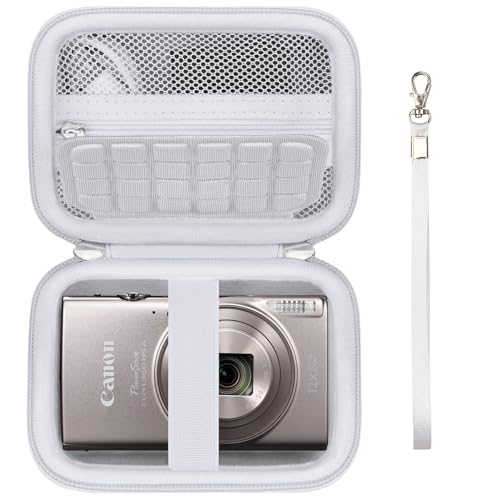 Image of Camera Case for Canon PowerShot ELPH 360 HS A, IXY 650 /ELPH 360 Camera Protective Case Storage Holder Travel Bag with Wrist Strap, Mesh Pocket for Battery Pack, USB Cable, White