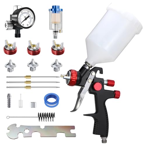 LVLP Spray Gun for Painting Paint Guns Automotive with 1.3/1.5/1.7mm Nozzle & Air Regulator,for Cars & House DIY Painting Gun
