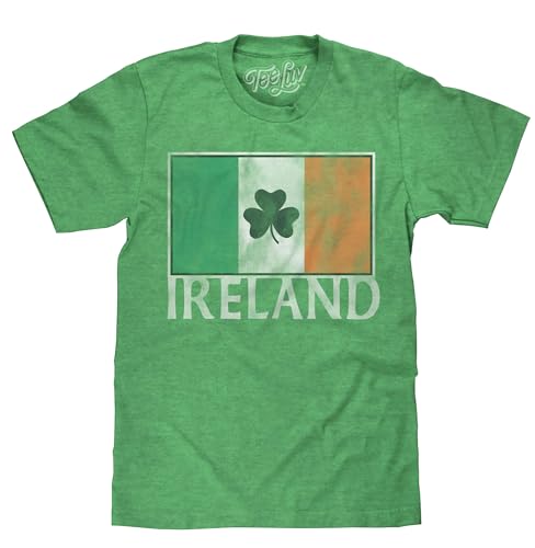 Tee Luv Ireland Shamrock T-Shirt - Irish Flag Shirt (Large) Green Heather