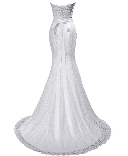 SOLOVEDRESS Women's Beaded Pleat Lace Wedding Dress Mermaid Bridal Gown with Sash2