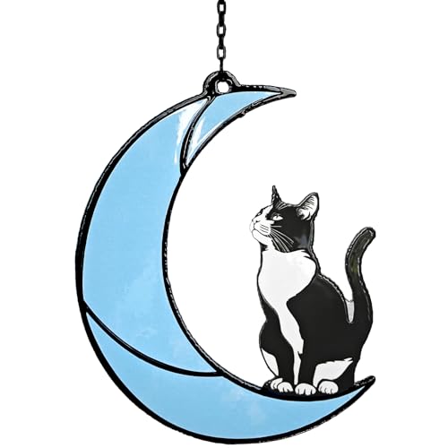 Black and White Cat Moon Suncatcher - Cat Loss Sympathy