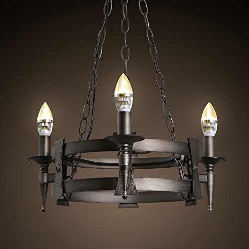 SDKKY American country style industriel Loft retro noir Bougie fer autour du lustre de salon 535 * 1920mm blanc chaud,